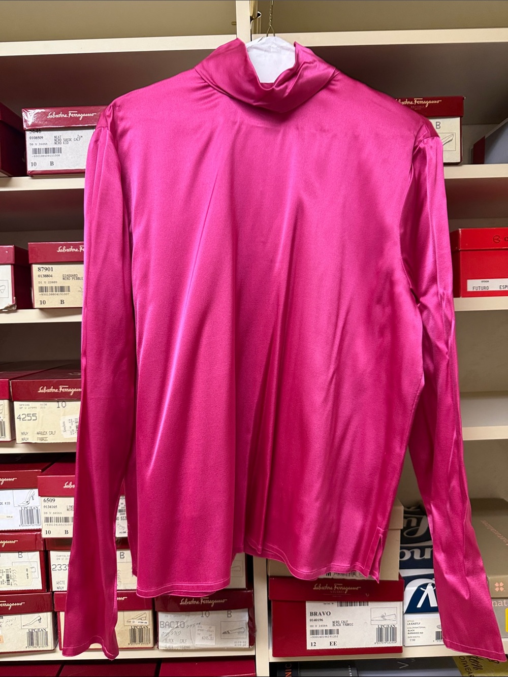 Ellen Tracy pink silk blend High-Neck Long Sleeve Top